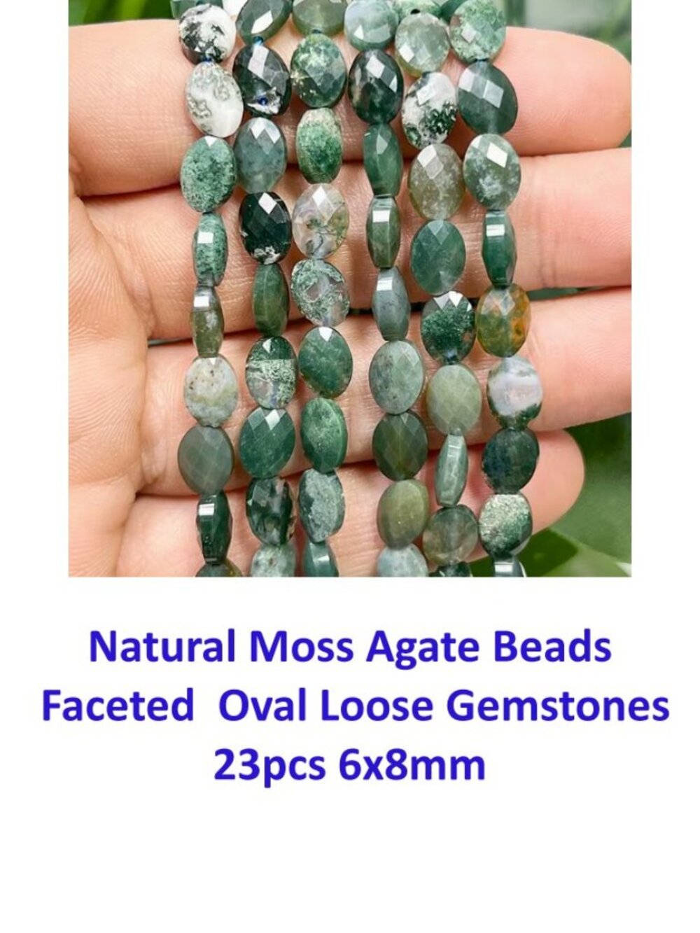 Natural Moss Agate Beads Faceted Oval Loose Gemstones 23pcs 6x8mm